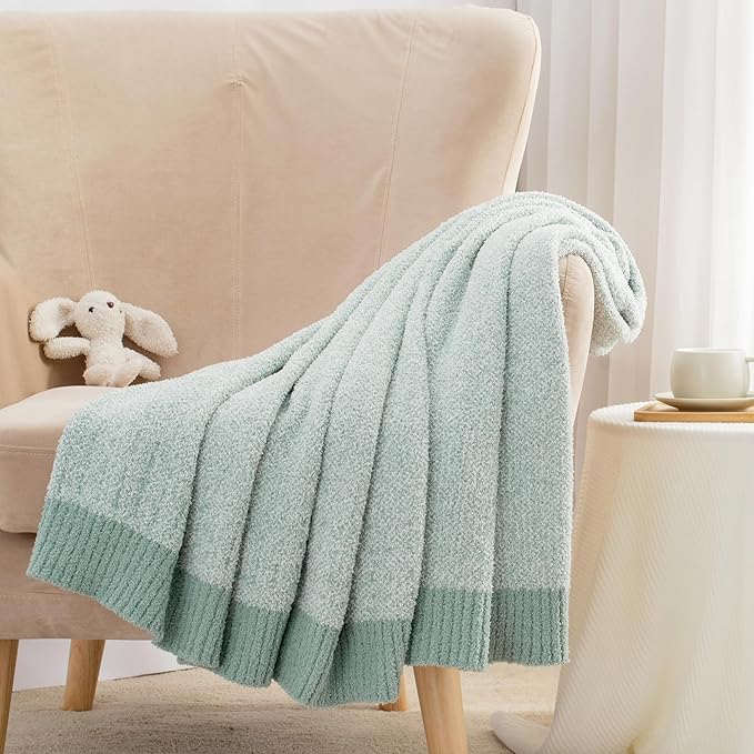 Carriediosa Heather Throw Blanket 50" X 60", 400GSM Ultra Soft Microfiber Fuzzy Fluffy Reversible Knitted Blankets Cozy Plush Lightweight and Warm Fall Throws for Couch, Bed, Sofa, Sage Green