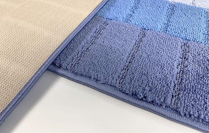 Custom Size Coastal Nautical Style Runner Rug Carpet for Hallway Entryway, Slip Resistant Latex Rubber Backed, 31 inch Wide X Customized Length, Squares Blue, 31 inch X 18 feet