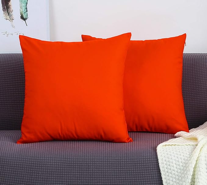 TangDepot Handmade Decorative Solid 100% Cotton Canvas Throw Pillow Covers/Pillow Shams, (28" x28" , Red Orange, 1 Count (Pack of 1))