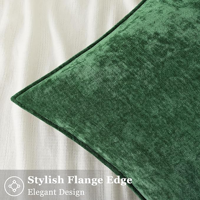 decorUhome Christmas Couch Throw Pillow Covers 12x20 Set of 2, Decorative Soft Euro Neutral Chenille Lumbar Pillow Covers with Elegant Design for Sofa Bed Living Room Home Decor, Green