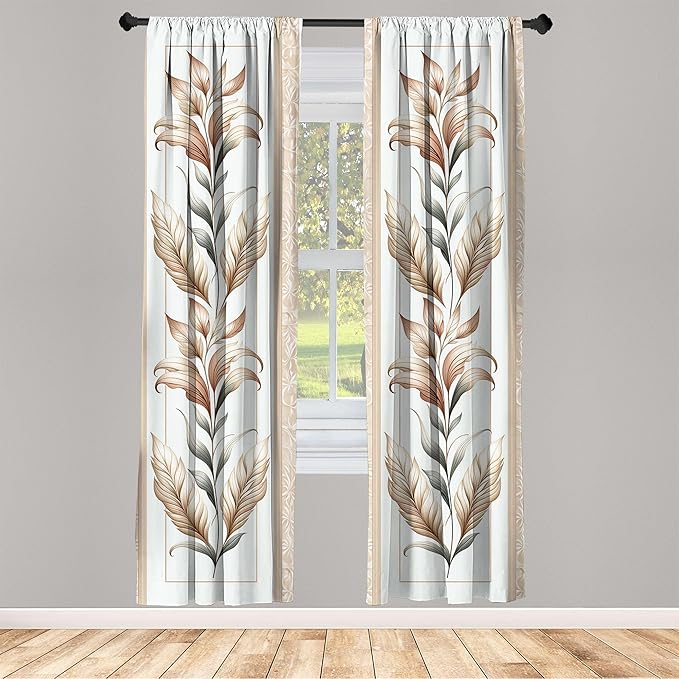 Ambesonne Vintage Window Curtains, Nostalgic and Botanical Concept Leaf Design with Antique Looking Motifs, Lightweight Decor 2-Panel Set with Rod Pocket, Pair of - 28" x 84", Ecru Pale Brown Green