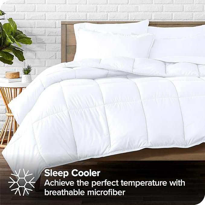 Bare Home Bed-in-A-Bag 8 Piece Comforter & Sheet Set - Split California King - Goose Down Alternative - Ultra-Soft 1800 Premium Bed Set (Split Cal King, White/White)