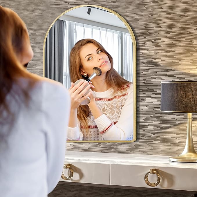 24x36 inch Gold Arched Mirror for Bathroom Vanity Mirror or Wall Decor Arch Mirror Brushed Metal Frame Wall Mounted Mirror for Bathroom LivingRoom Bedroom Entryway