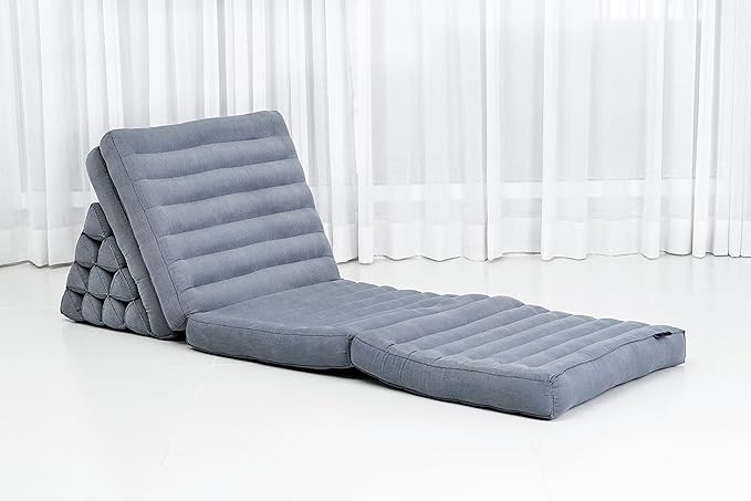 Leewadee Comfortable Japanese Floor Mattress - Thai Floor Bed with Triangle Cushion - Futon Mattress - XL Extra Long Thai Massage Mat, 89 x 20 inches, Anthracite, Kapok Filling