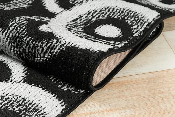Custom Length Cut to Size Modern Farmhouse Carpet Runner Rug for Hallways, Non Slip Rubber Backed, 31 inch Wide X Customized Length, Geo Black, 31 inch X 32 feet