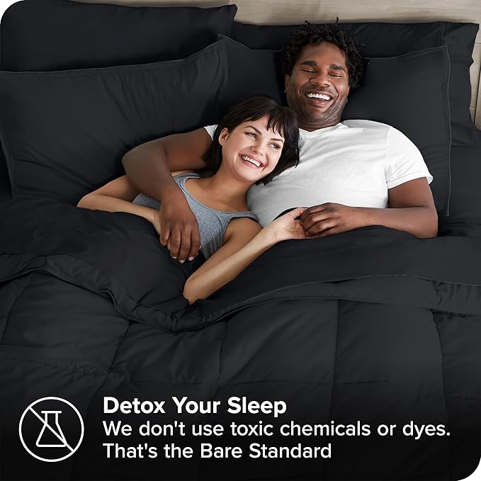 Bare Home Bed-in-A-Bag 7 Piece Comforter & Sheet Set - California King - Goose Down Alternative - Ultra-Soft 1800 Premium - Bed Set (Cal King, Black/Black)