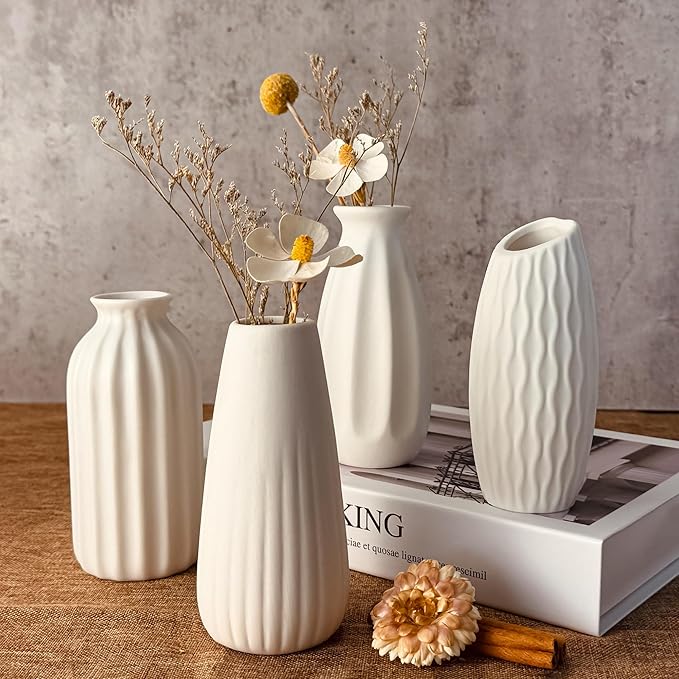 White Ceramic Vase Set of 12, Small White Bulk Bud Vases for Pampas Grass for Wedding Table Centerpieces Decoration, Modern Boho for Rustic Vase