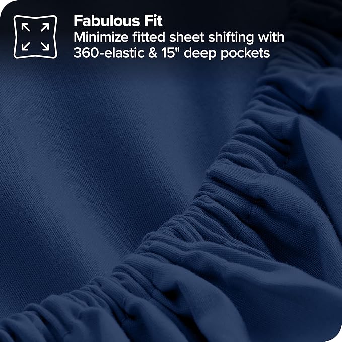 Bare Home Bed-in-A-Bag 7 Piece Comforter & Sheet Set - Queen - Goose Down Alternative - Ultra-Soft 1800 Premium - Bedding Set (Queen, Dark Blue/Dark Blue)