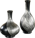 Textured Swirl Silver Black Decorative Modern Table Vases Set of 2