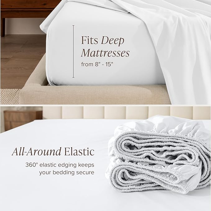 Bare Home 100% Organic Cotton Twin XL Sheet Set - Crisp Percale Weave - Lightweight & Breathable - Bedding Sheets & Pillowcases (Twin XL, White)