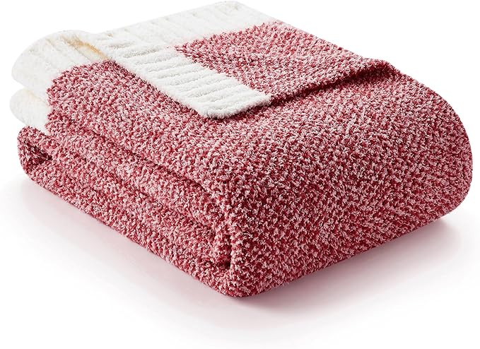 Snuggle Sac Christmas Red Blanket Twin Size, Ultra Soft Warm Fuzzy Knit Blanket Throws Dupes for Couch,Sofa, Bed, Heather Red, 60x80 inches