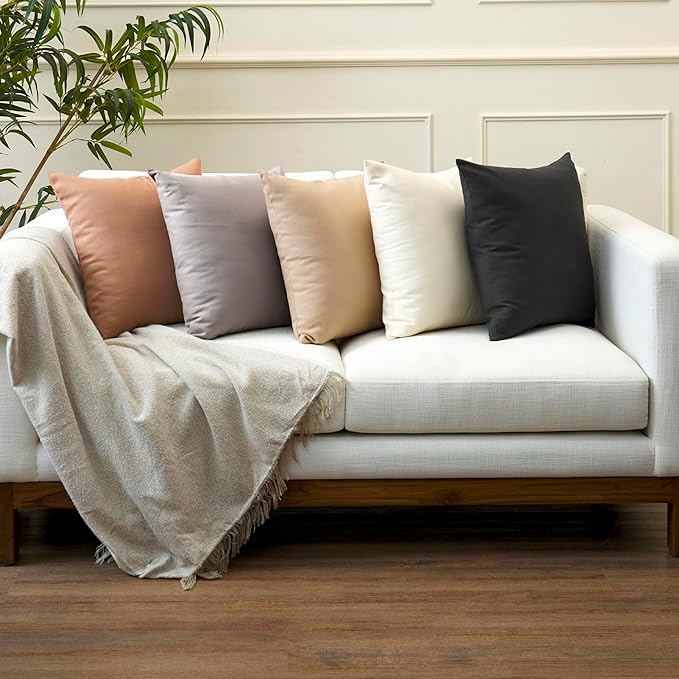 Encasa XO Throw Pillow Covers 20x20 in Set of 2 Tan | No Inserts | Cotton Pillow Covers for Living Room, Bed, Sofa, Couch | Decorative Cushion Covers with Improved Zippers