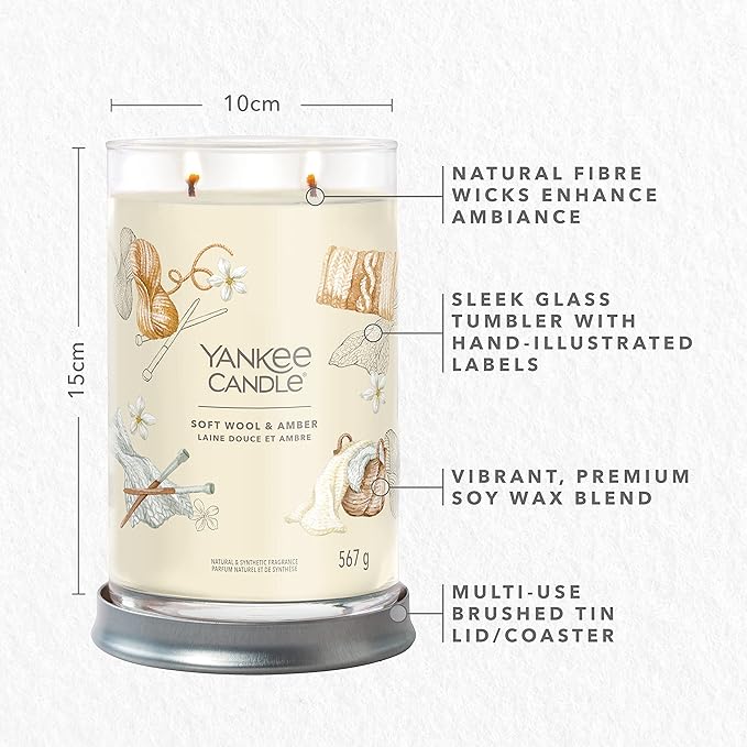 Yankee Candle Signature Scented Candle | Soft Wool & Amber Large Tumbler Candle with Double Wicks | Soy Wax Blend Long Burning Candle | Perfect Gifts for Women