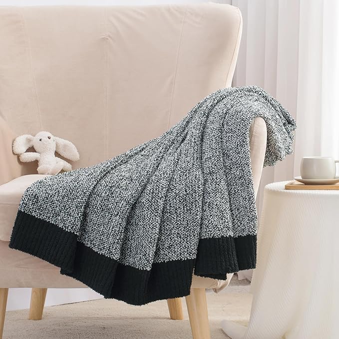 Carriediosa Heather Throw Blanket 50" X 60", 400GSM Ultra Soft Microfiber Fuzzy Fluffy Reversible Knitted Blankets Cozy Plush Lightweight and Warm Fall Throws for Couch, Bed, Sofa, Black