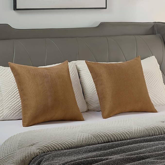 FUTEI Rust Chenille Throw Pillow Covers 22x22 Inch Set of 2,Soft Wide Chevron Textured Cushion Case,Farmhouse Home Decor for Couch Living Room