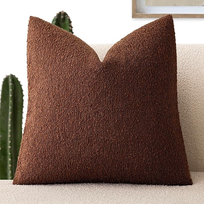 Foindtower Decorative Textured Boucle Throw Pillow Covers Accent Solid Pillow Cases Neutral Soft Cozy Couch Cushion Case for Chair Sofa Bedroom Living Room Home Decor 20x20 Inch,1PC,Red Taupe