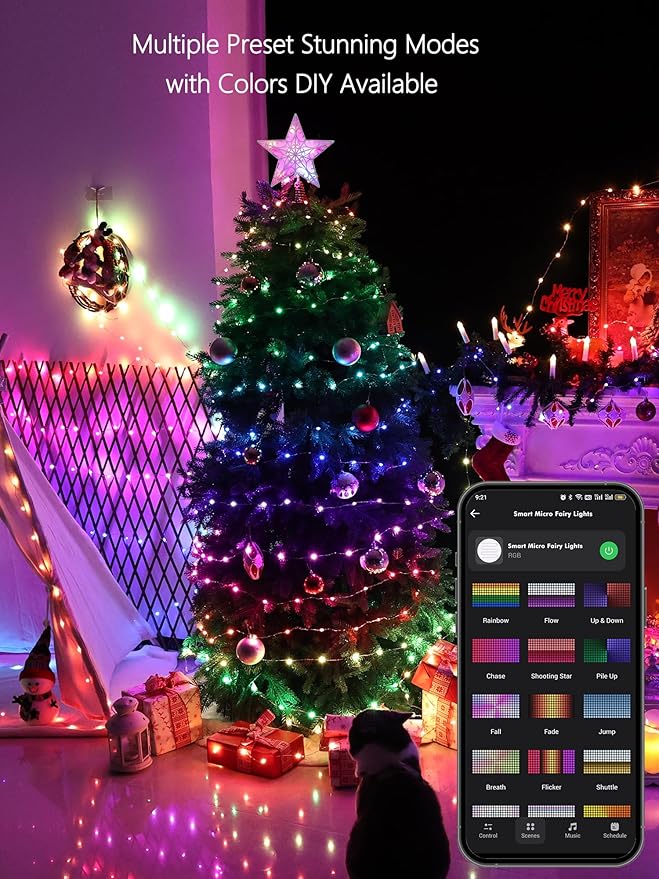 BrizLabs Smart Fairy String Lights, 66ft 200 LED WiFi RGB Christmas Fairy Lights App Control, Dimmable Rainbow Christmas Lighting, Music Sync Xmas Decorative Lighting Work with Alexa & Google Home