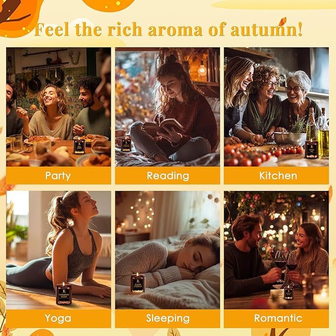 Fall Candle Set, Fall Scented Candles for Home, 6 Pack Soy Candle Set, Autumn Gifts for Women Men, Autumn Scents of Vanilla Pumpkin/Cinnamon Clove/Apple Pie/Harvest Spice/Sugar Cookies/Fall Party