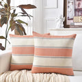 AmHoo Pack of 2 Farmhouse Linen Throw Pillow Cover Cushion Stripe Decoration Buffalo Retro Pillowcase with Hidden Zipper for Sofa Bedroom Car 20 x 20 Inch Burnt Orange