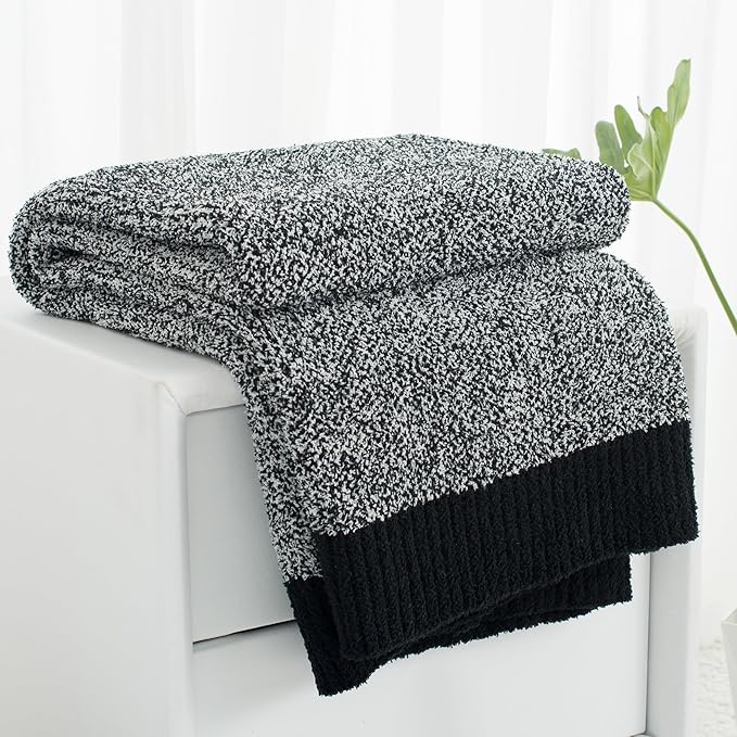 Carriediosa Heather Throw Blanket 50" X 60", 400GSM Ultra Soft Microfiber Fuzzy Fluffy Reversible Knitted Blankets Cozy Plush Lightweight and Warm Fall Throws for Couch, Bed, Sofa, Black