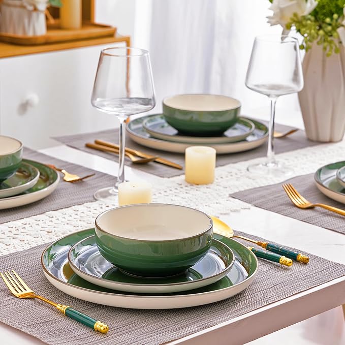 GBHOME Ceramic Dinnerware Sets with Pasta Bowl, 16 pcs Stoneware Dinnerware Set, Plates and Bowls Sets, Dishwasher & Microwave Safe, Dishes Set | Service for 4