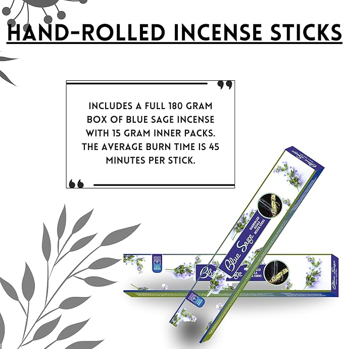 SOUL STICKS Hand-Rolled Incense Sticks Mystic Spirit Blends 180 Gram 12 Pack Box | 100% Natural Masala Incense Organic Home Fragrance Agarbatti (Blue Sage)