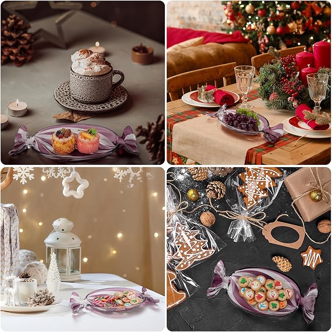 SHOWLOUE Christmas Platter Dish, Glass Candy Platter Serving Dessert Plates Christmas Dinnerware Tray Decorative Plates for Xmas Holiday Party Favor, Dark Purple, Large