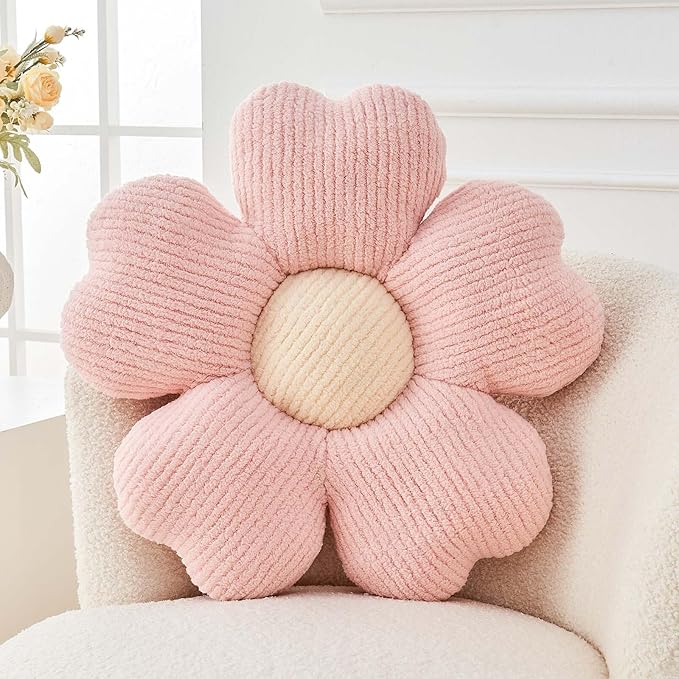Flower Throw Pillow, Cute Flower Shaped Pillow Decorative Throw Pillow for Bed Couch, Soft Daisy Pillows Floor Seating Cushion Cushions (14.9 Inch Light Pink)