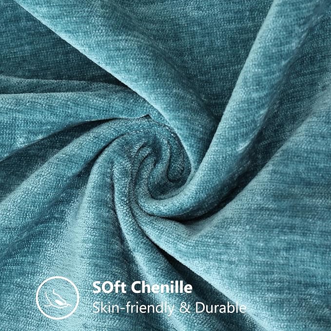 decorUhome Chenille Soft Throw Pillow Covers 22x22 Set of 2, Farmhouse Velvet Neutral Decorative Euro Pillow Covers with Stitched Edge for Couch Sofa Bed Home Decor, Teal