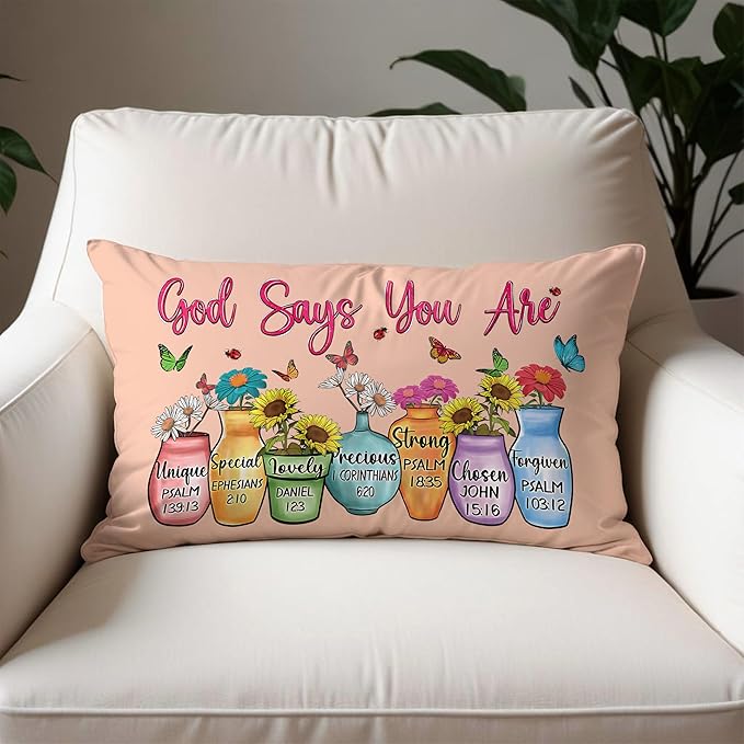 God Says You are Christian Floral Butterfly Pilow Covers 12x20, Christian Faith Based Gifts for Women, Inspirational Bible Verse Pillow Covers for Girls Room Dorm Apartment(Pink)