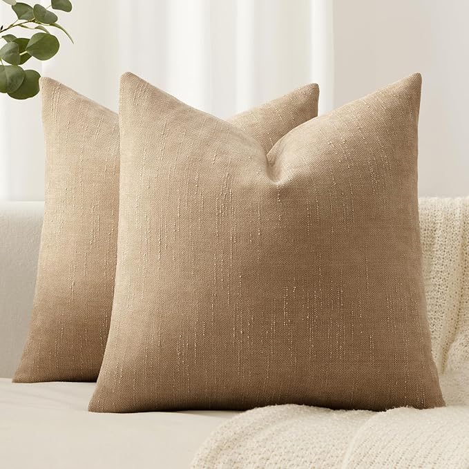 Woaboy Set of 2 Textured Throw Pillow Covers Decorative Soft Accent Square Chenille Pillowcases Neutral Farmhouse Cushions Modern Home Decor for Couch Sofa Bedroom Living Room 20x20 Inch, Starfish