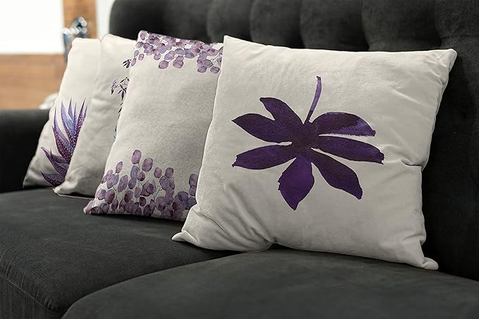 Ambesonne Botanical Throw Pillow Cushion Case Pack of 4, Minimalist Watercolor Painting Leaves Agave Branches Plant in a Pot, Modern Accent Double-Sided Digital Printing, 18", Quartz and Lavender
