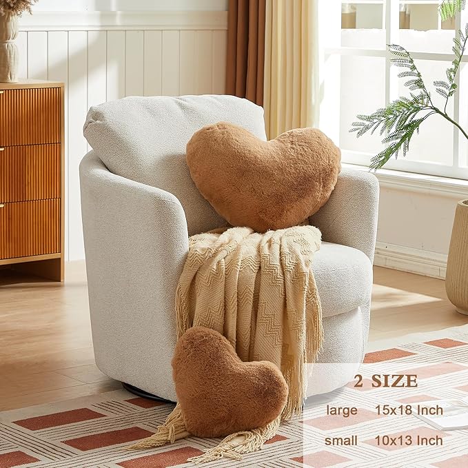 EastTree Heart Pillows, Khaki Heart Shaped Pillows, Love Throw Pillows Gifts, Ultra Soft Faux Rabbit Fur Small Cute Pillows, Women Girls Kid Room Decor 10x13 Inch