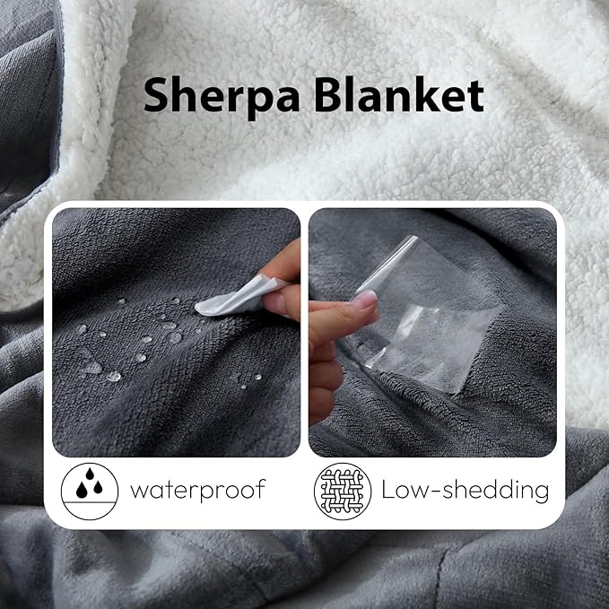 NANPIPER Sherpa Blanket for Couch, Warm and Lightweight Throw, Soft Fuzzy Plush Fleece for Winter, Castlerock Grey 50x60 Inches