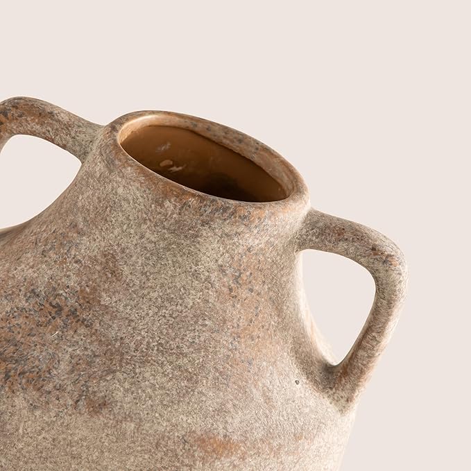 Mitt&Ditt Ceramic Flower Vase with Handles, 8 inch Tall Off-White Vase, Decorative Terracotta Vases, Farmhouse Rustic Pottery Vases for Home Decor, Living Room, Table