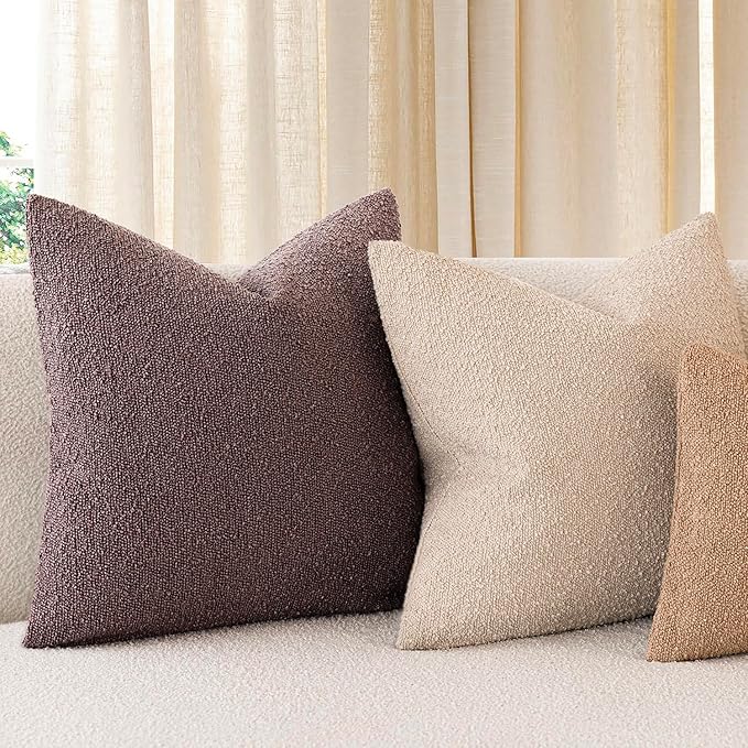 Foindtower Decorative Textured Boucle Throw Pillow Covers Accent Solid Pillow Cases Neutral Soft Cozy Couch Cushion Case for Chair Sofa Bedroom Living Room Home Decor 24x24 Inch,1PC,Dark Purple