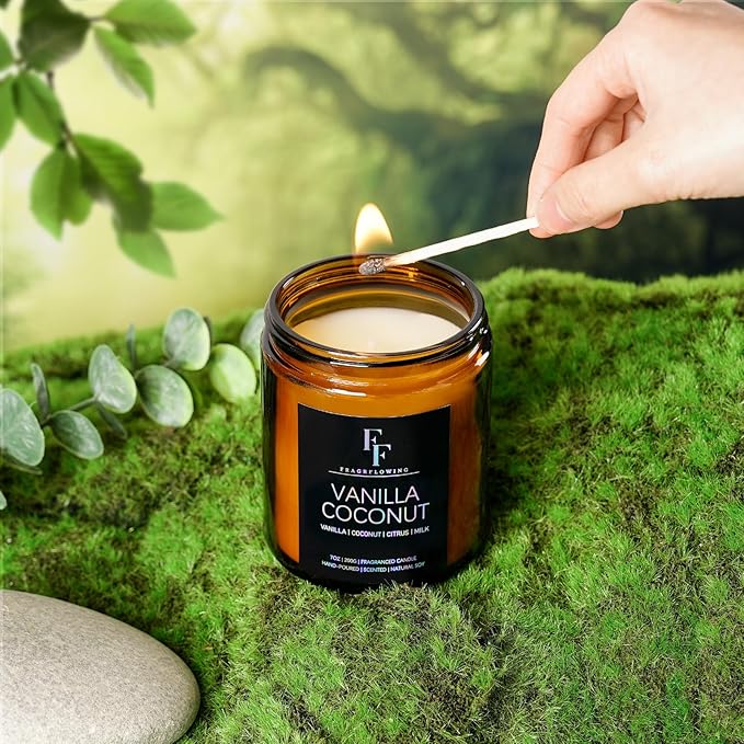 Vanilla Coconut Candle, Scented Candle for Home Soy Wax Candle, Aromatherapy Candle Gift for Women Men, 7oz