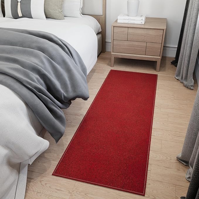 Ottomanson 2' x 6' Ultra-Thin Hallway Runner Rug - Durable Non-Slip Carpet for High-Traffic Areas - Fits Under Doors for Seamless Entry - Ideal for Kitchen, Entryway, Bedroom & Living Room, Red