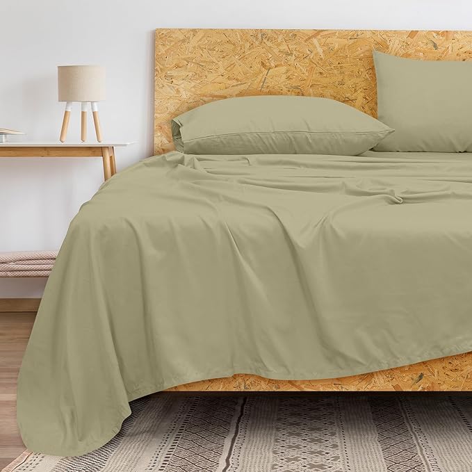 Royale Linens 300 Thread Count 100% Long Staple Combed Cotton Flat Sheet - Super Soft - Top Sheets - Twin Flat Sheet Sold Separately - Breathable, Cool & Crisp Percale Sheets Only (Twin, Sage Green)