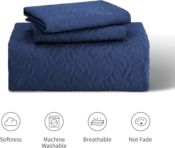 Love's cabin Quilts for Queen Bed Navy Blue Bedspreads - Soft Bed Summer Lightweight Bedspread Comforter - Modern Style Wave Pattern Coverlet for All Season - 3 Pieces (1 Quilt, 2 Pillow Shams)