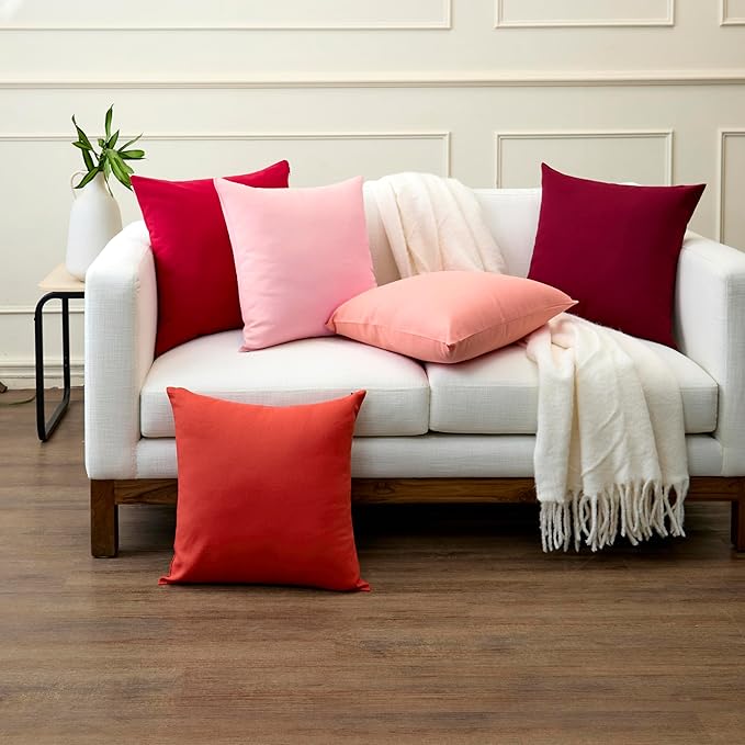Encasa XO Throw Pillow Covers 16x16 in Set of 2 Powder Pink | No Inserts | Cotton Pillow Covers for Living Room, Bed, Sofa, Couch | Decorative Cushion Covers with Improved Zippers