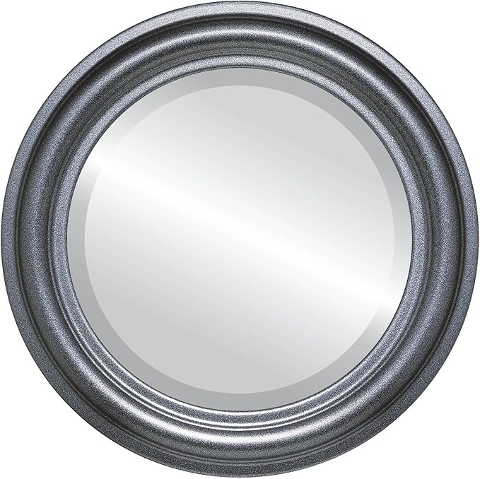 OVALCREST Round Beveled Wall Mirror for Home Decor - Philadelphia Style - Black Silver - 34x34 Outside Dimensions