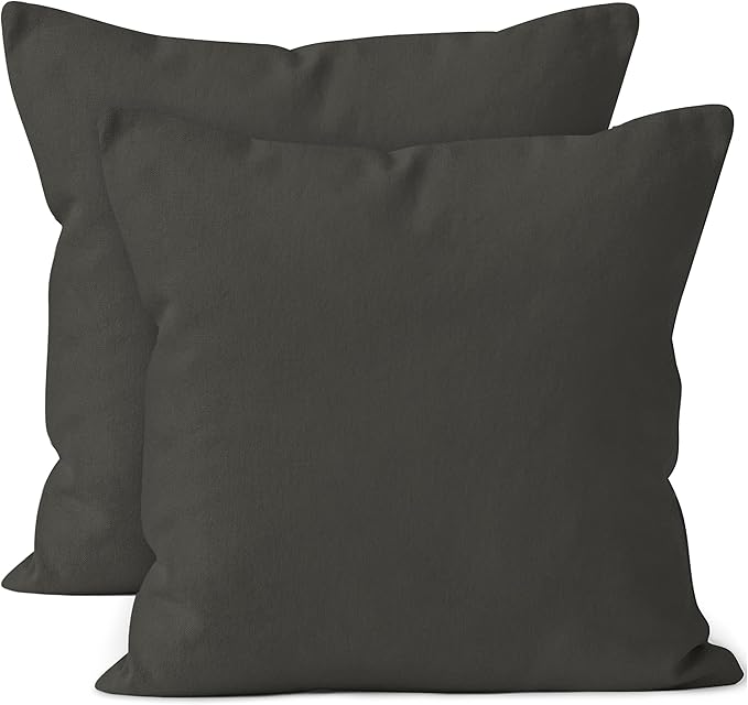 Encasa XO Throw Pillow Covers 16x16 in Set of 2 Charcoal Grey | No Inserts | Cotton Pillow Covers for Living Room, Bed, Sofa, Couch | Decorative Cushion Covers with Improved Zippers