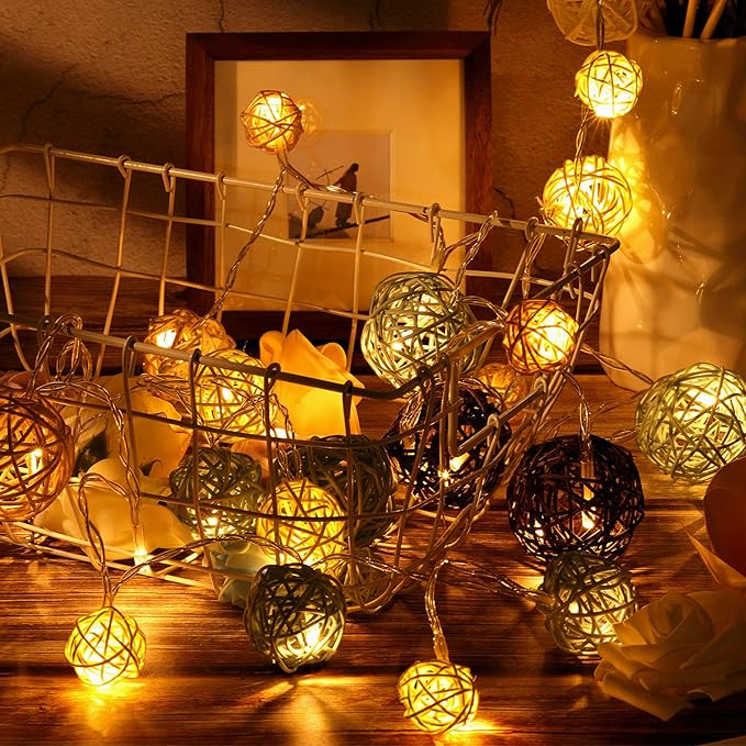 Patelai 36 Pcs Wicker Rattan Balls Decorative Balls for Vase Centerpiece Bowls Orbs Filler for Home Decor,4 Sizes(Blue, Brown, Dark Brown, White)