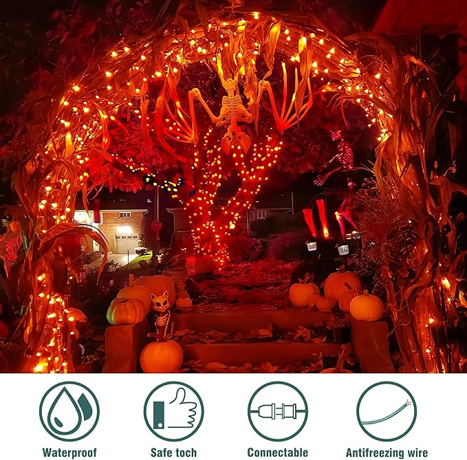 Hopolon Mini Orange Halloween Lights, 2PACk 50 Incandescent Christmas String Lights, 13FT 120V UL Certified Xmas Tree Lights for Christmas, Patio, Holiday, Party, Home, Indoor Outdoor Decor, Orange