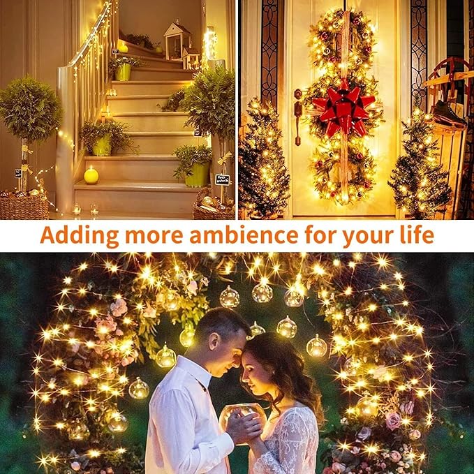 Curtain Lights, 300 LED Dimmable Fairy Lights with Remote and Timer, 8 Modes, USB Powered String Lights for Room Wall Party Xmas Indoor Decor, Warm White, 2 Pack