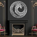 Viking Ouroboros Metal Wall Art, Viking Metal Wall Decor, Celtic Knot Wall Hanging, Nordic Dragon Decor, Scandinavian Sign, Vegvisir Art, Norse Mythology Home Decor (Silver, 19"x19"|47x47cm)