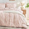 MUXHOMO Cameo Pink Cal King Comforter Set, Elegant Floral Print Bed in a Bag 7 Pieces, Ultra Soft & Breathable Reversible Botanical Pattern Bedding Set with Comforter, Sheets, Pillowcases, and Shams