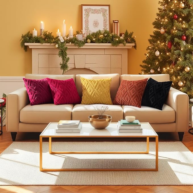 decorUhome Christmas Couch Throw Pillow Covers 20x20 Set of 2, Decorative Soft Plush Faux Wool Neutral Accent Pillow Covers for Bed Sofa Living Room, Red