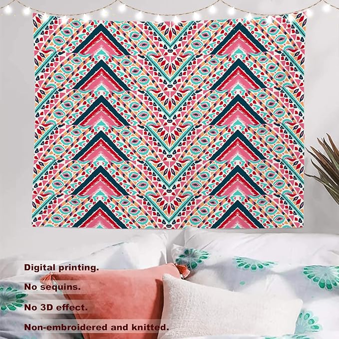 Batmerry Modern Stripe Geometric Tapestry, Boho Tribal ethnic Seamless striped Wall Art Hanging Decoration Polyester Fiber White Ruffled Around for Dorm Room Bedroom Living Room, 59.1x82.7 inches